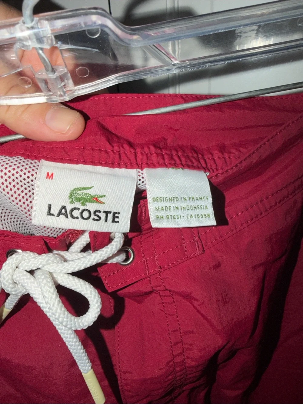 Lacoste Men's Deep Red Athletic Swim Shorts with Side Logo